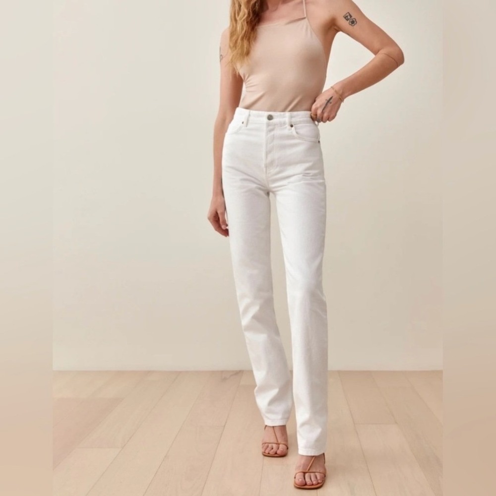 Reformation White Straight Leg Jeans